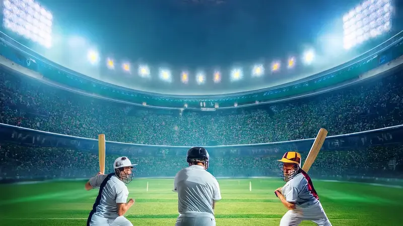 Floodlit cricket match in progress, the kind of game Laser 247 markets cover.